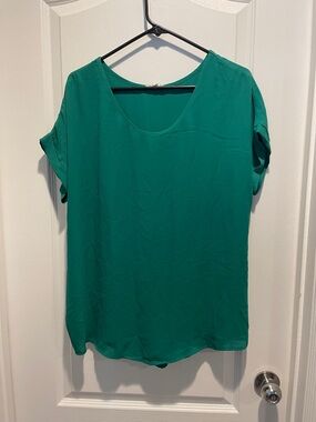Pleione Teal Scoop Neck Short Sleeve Blouse